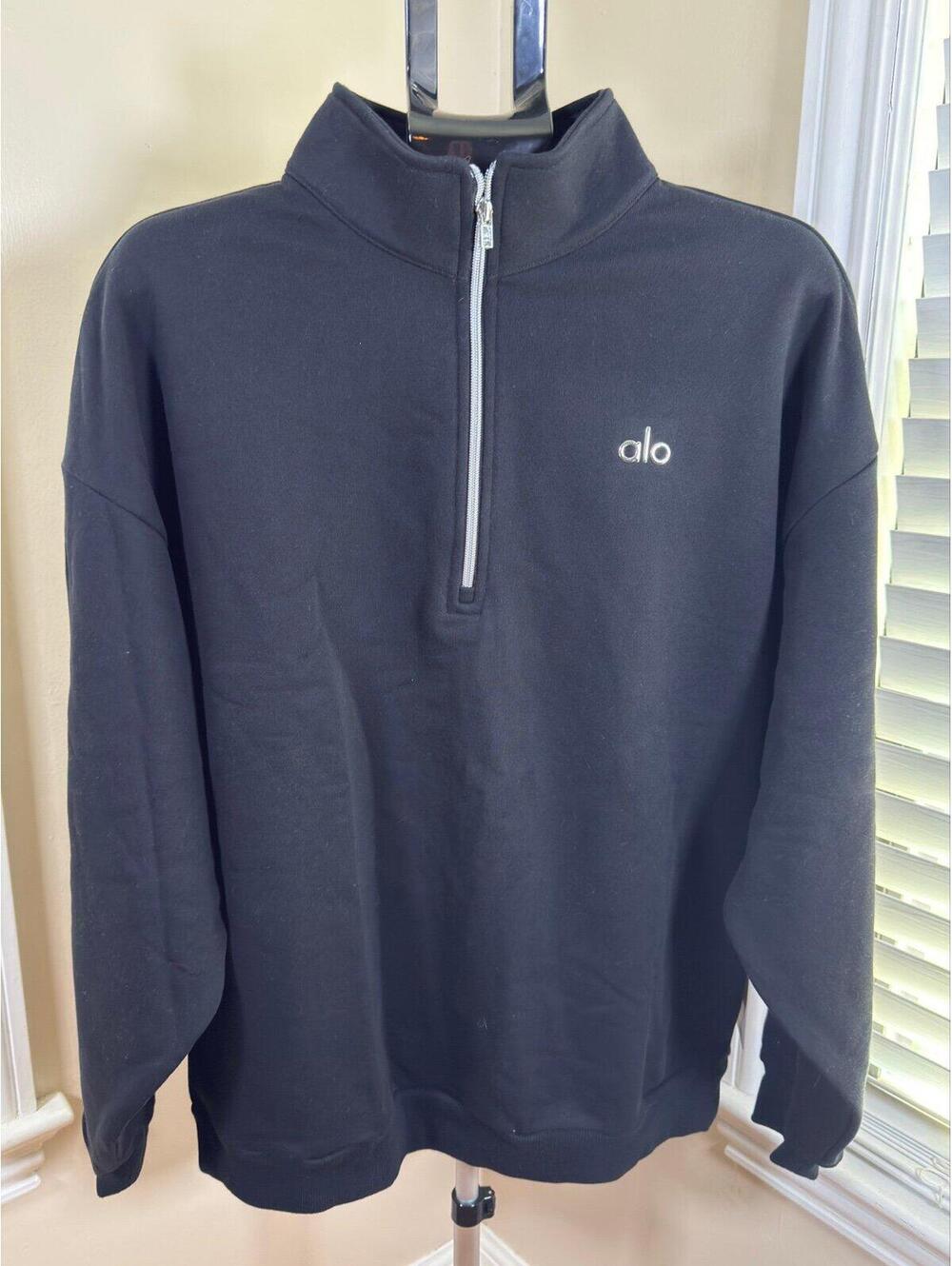 Alo Yoga Accolade 1/4 Zip Pullover Black Large NWT Oversized Sweatshirt Unisex